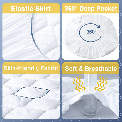 Rynx | Waterproof mattress protector kingsize, soft and breathable quilted mattress protector, 6''-18'' deep pocket tailored mattress cover, white