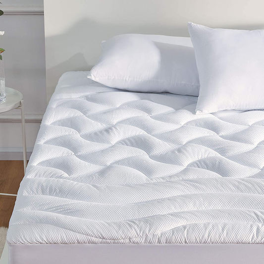 Rynx | SLEEP ZONE Premium Mattress Protector Cooling Overfilled Fluffy Soft Topper Zone Design Up to 21 inches Deep Pocket with Athletic Quality Elastic Skirt, White, Queen