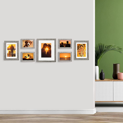 Rynx | 8x10 Picture Frame Worn Farmhouse Wood Pattern Set of 4 with Tempered Glass, Display Photos 5x7 with Mat or 8x10 without Mat, Horizontal and Vertical Formats for Wall and Table Mounting