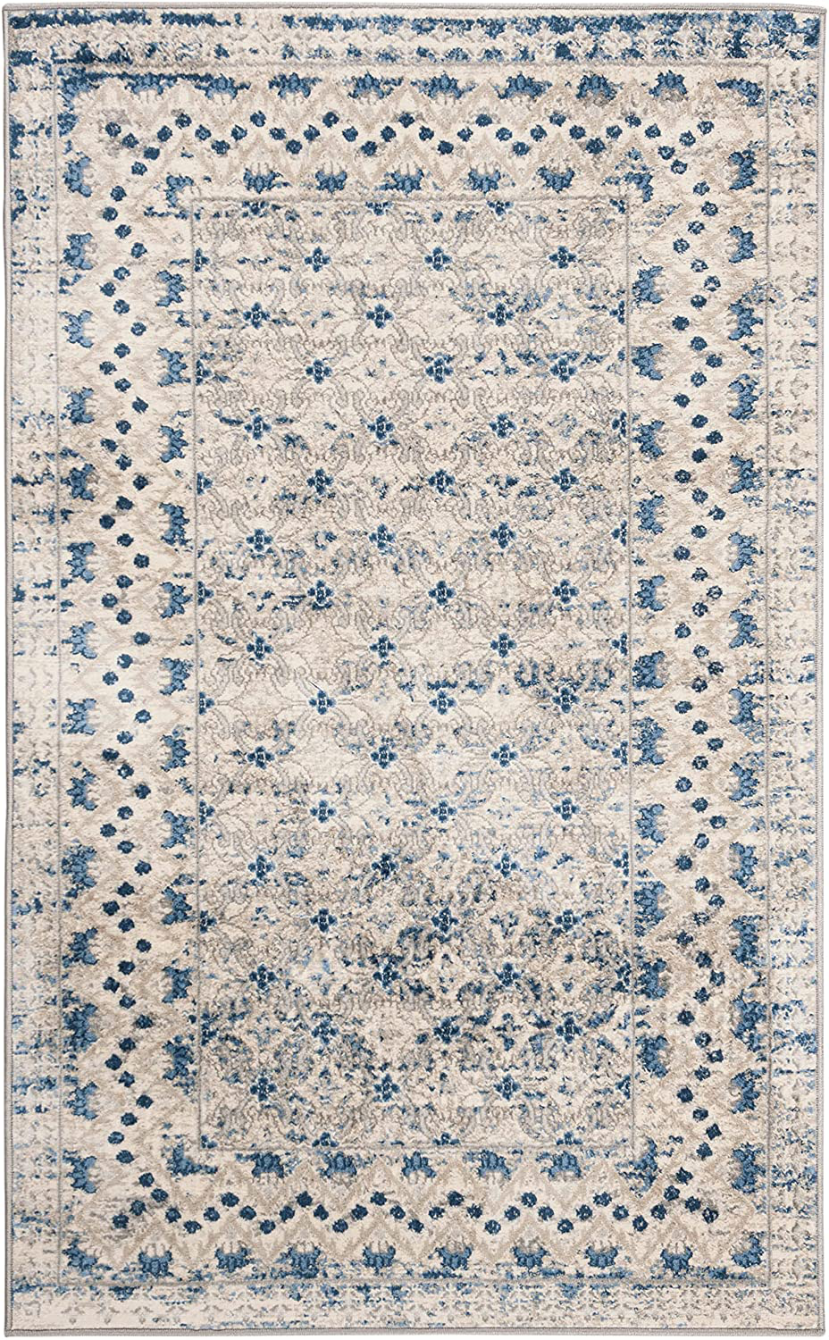 Rynx | Safavieh Brentwood Collection Bnt899g Traditional Oriental Distressed Non-Shedding Stain Resistant Living Room Bedroom Accent Rug, 2' X 4', Light Gray / Blue