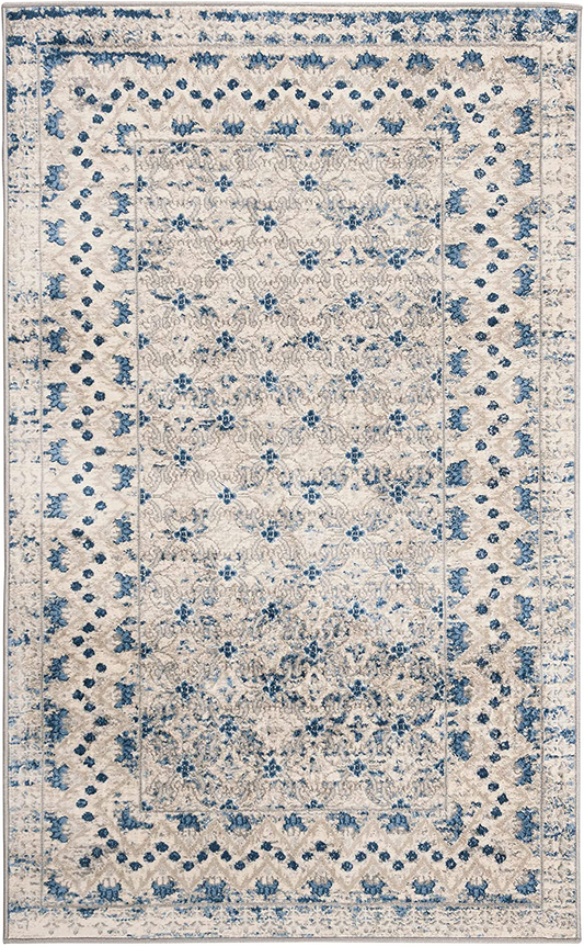 Rynx | Safavieh Brentwood Collection Bnt899g Traditional Oriental Distressed Non-Shedding Stain Resistant Living Room Bedroom Accent Rug, 2' X 4', Light Gray / Blue