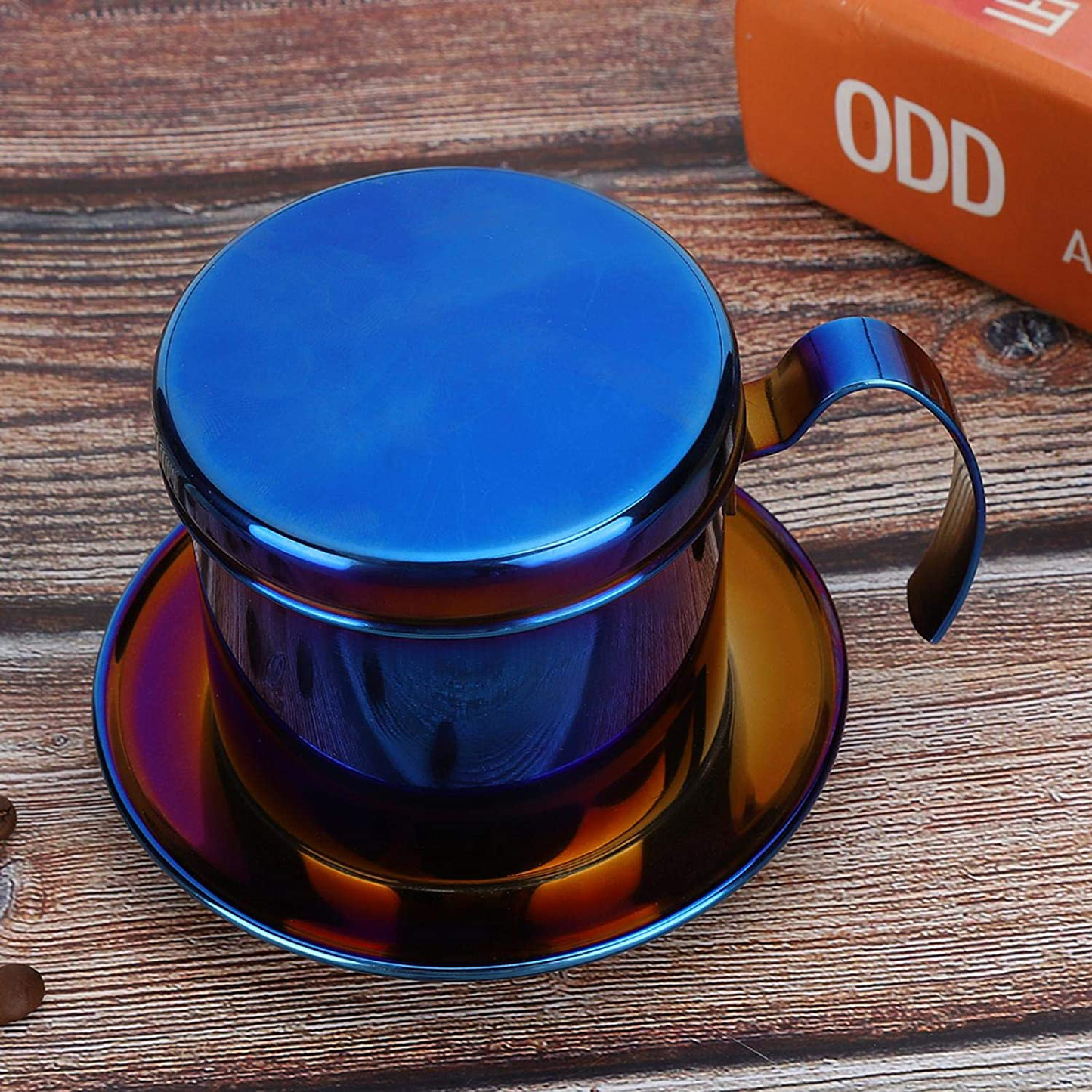 Rynx | Coffee Drip Filter Pot Stainless Steel Vietnamese Style Coffee Maker Pot Coffee Drip Brewer for Home Kitchen Office Outdoor (blue)