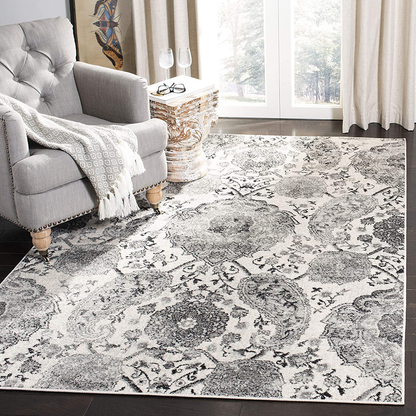 Rynx | Safavieh Madison Collection Mad600d Boho Chic Glam Paisley Non-Shedding Living Room Bedroom Area Rug, 5'3" X 5'3" Square, Cream / Silver
