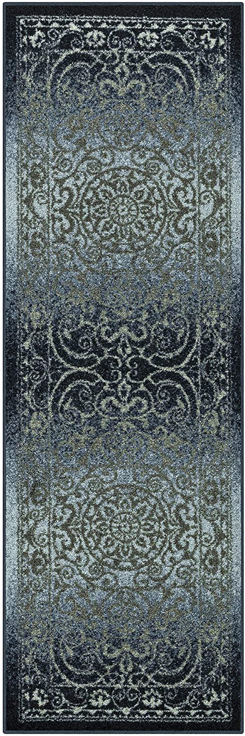 Rynx | Maples Rugs Pelham Vintage Runner Carpet Non Slip Washable Hallway Rug [Stocked In Usa], 1'8 X 5, Navy/Gray