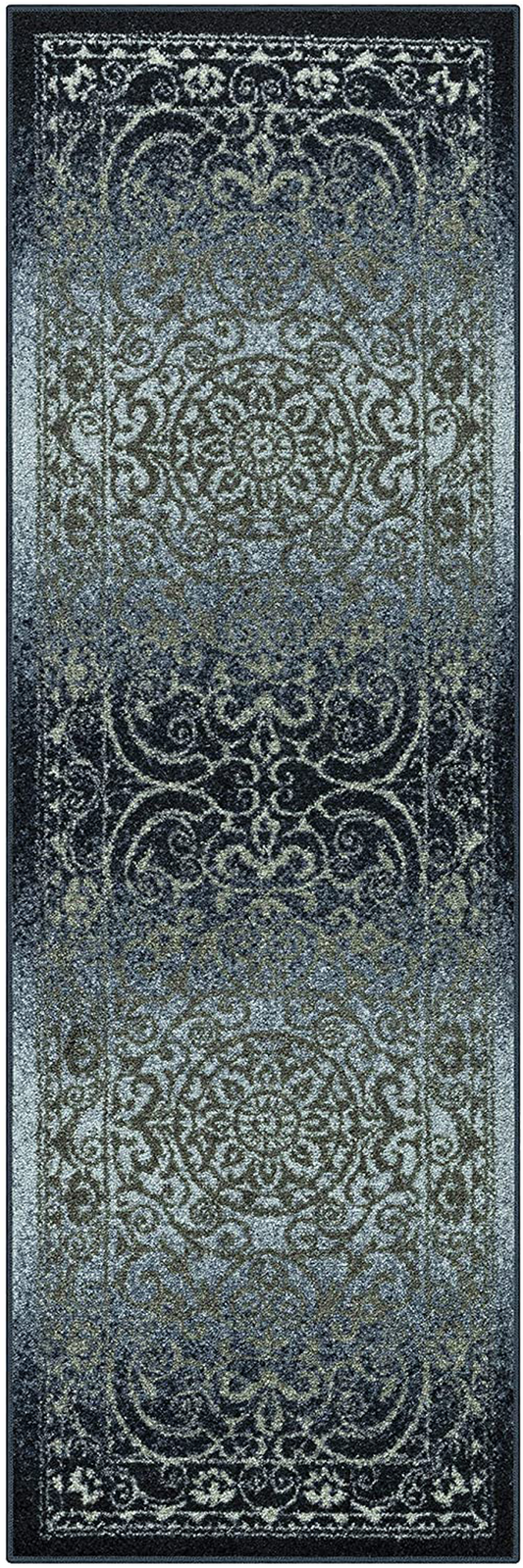 Rynx | Maples Rugs Pelham Vintage Runner Carpet Non Slip Washable Hallway Rug [Stocked In Usa], 1'8 X 5, Navy/Gray