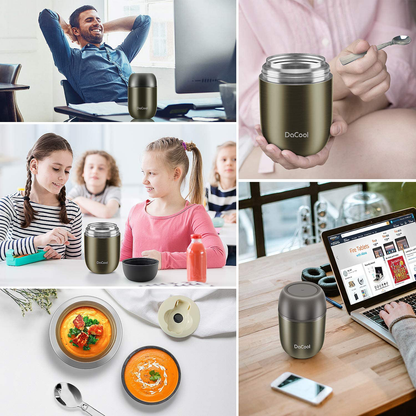 Rynx | Dacool Warm Food Jar Insulated Lunch Box Container Vacuum Stainless Steel 16 Ounce Kids Adult Bento Box For Hot Food With Spoon Leak Proof For School Office Picnic Travel Outdoor, BPA Free - Gray