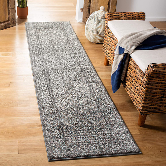 Rynx | Safavieh Tulum collection TUL264F Moroccan Boho Distressed Non-Shedding Stain Resistant Living Room Bedroom Runner, 2' x 13', Dark Gray / Ivory