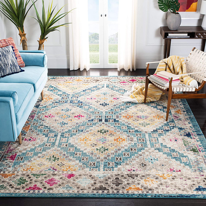 Rynx | Safavieh Madison Collection MAD418K Boho Diamond Distressed Non-Shedding Stain Resistant Living Room Bedroom Runner, 2'2" x 6', Blue / Yellow