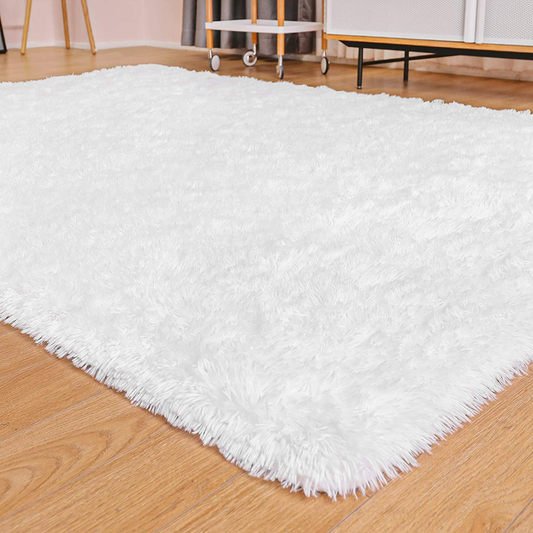 Rynx | Ophanie White Rugs for Bedroom Fuzzy, Girls Kids Baby Shaggy Shag Fuzzy Soft Plush Nightstand Rug, Indoor Floor Living Room Carpet for Youth Dorm Home Decor Aesthetics, Kids Room, 4 x 5.3 Feet