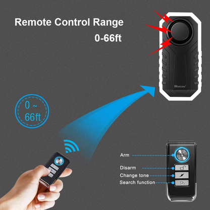 Rynx | Wireless Vibrating Motion Sensor 113dB Bike Alarm with Remote Control