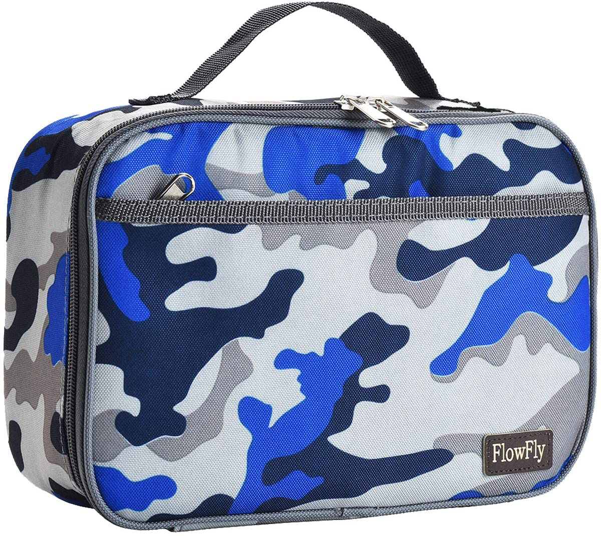 Rynx | Flowfly Kids Lunch Box Insulated Soft Bag Mini Cooler Back To School Thermal Meal Tote Kit For Girls, Boys, Camo, With Free Us Flag Badge