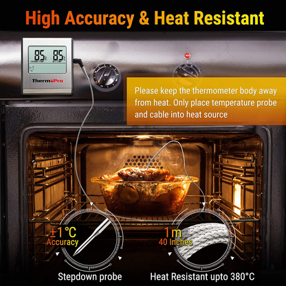 Rynx | ThermoPro TP-16 Large LCD Digital Cooking Mat Meat Smoker Kitchen BBQ Grill Thermometer Clock Timer with Stainless Steel Probe