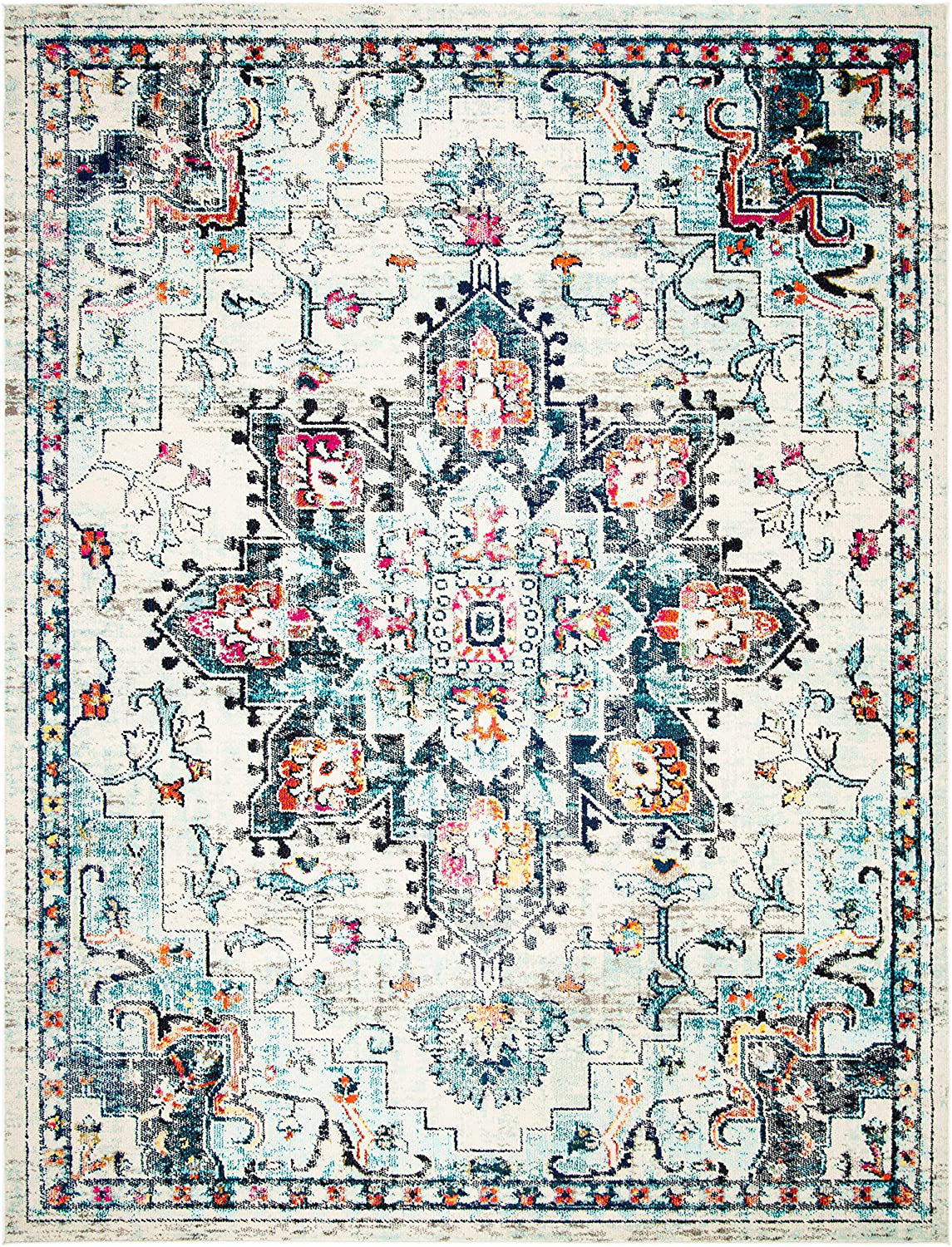 Rynx | Safavieh Madison Collection Mad473a Boho Chic Medallion Distressed Non-Shedding Stain Resistant Living Room Bedroom Accent Rug, 2'2" X 4', Fuchsia / Blue