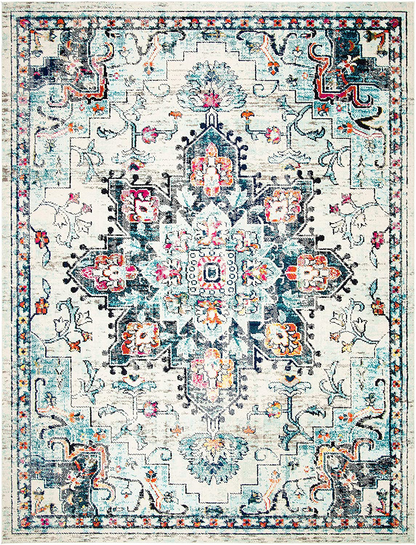 Rynx | Safavieh Madison Collection Mad473a Boho Chic Medallion Distressed Non-Shedding Stain Resistant Living Room Bedroom Accent Rug, 2'2" X 4', Fuchsia / Blue
