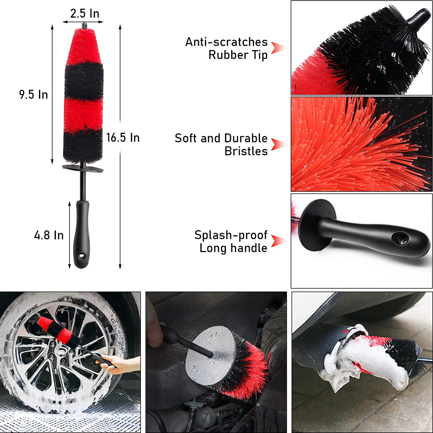 Rynx | Jaronx 15 PCS Car Wheel & Tire Brush Set, 17 Inch Long Handle Rim Brush, Short Handle Wheel Brush, Detailing Brushes, Wash Mitts, Ventilation Dust Brush, Wax Applicator Pads, Wash Cloths, Wash Brushes