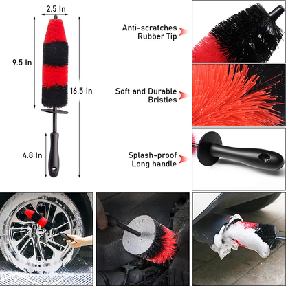 Rynx | Jaronx 15 PCS Car Wheel & Tire Brush Set, 17 Inch Long Handle Rim Brush, Short Handle Wheel Brush, Detailing Brushes, Wash Mitts, Ventilation Dust Brush, Wax Applicator Pads, Wash Cloths, Wash Brushes