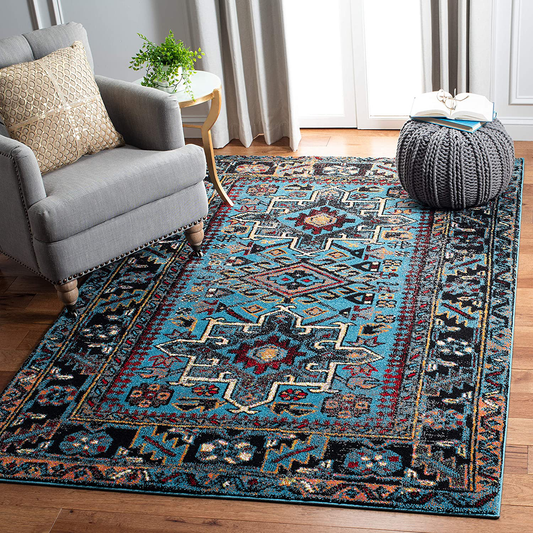 Rynx | SAFAVIEH Vintage Hamadan Collection VTH211M Traditional Oriental Living Room Bedroom Entrance Rug Accent Area Mat 3' x 3' Square Light Blue/Black