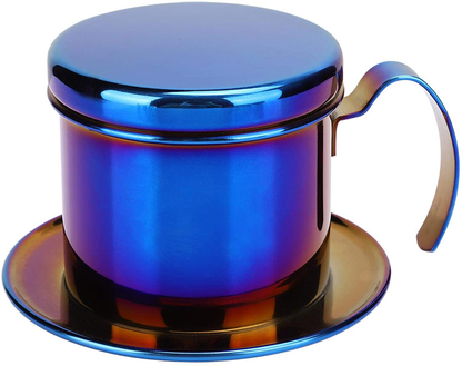 Rynx | Coffee Drip Filter Pot Stainless Steel Vietnamese Style Coffee Maker Pot Coffee Drip Brewer for Home Kitchen Office Outdoor (blue)