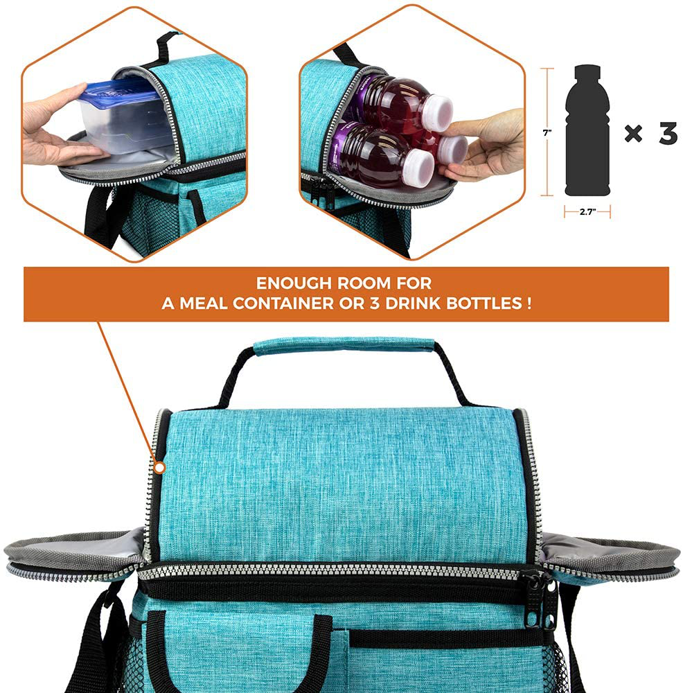 Rynx | Opux Insulated Dual Compartment Lunch Bag For Men, Women | Double Deck Reusable Lunch Box Cooler Bag With Shoulder Strap, Soft Leakproof Lining | Large Lunch Box Tote For Work, School (Turquoise)