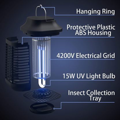 Rynx | Bug Zapper Outdoor/Indoor, 4200v High Performance Waterproof Electronic Mosquito Killer, 15w Uva Mosquito Lamp Bulb, Fly Traps Patio Insect Killer, Trap Killer For Home, Kitchen, Backyard, Camping