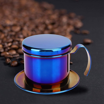 Rynx | Coffee Drip Filter Pot Stainless Steel Vietnamese Style Coffee Maker Pot Coffee Drip Brewer for Home Kitchen Office Outdoor (blue)
