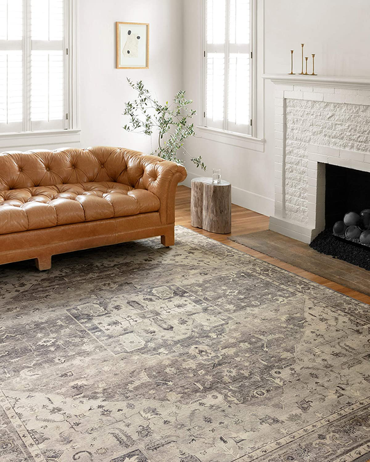 Rynx | Loloi II Hathaway HTH-05 Printed Steel Ivory Vintage Worn Oriental Rug 2'-0" x 5'-0"