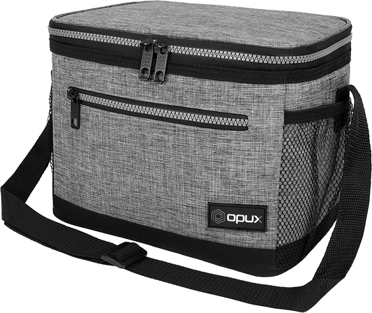 Rynx | Opux Insulated Lunch Box For Men Women, Leakproof Thermal Lunch Bag For Work, Reusable Lunch Cooler Tote, Soft School Lunch Bucket For Kids With Shoulder Strap, Pockets, 14 Cans, 8l, Heather Grey