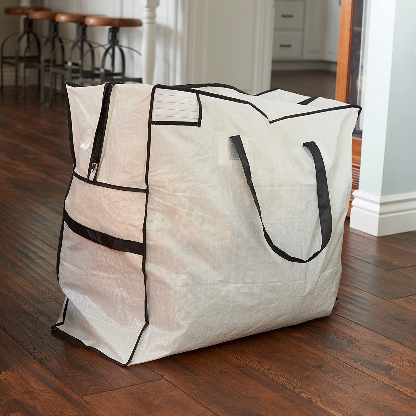 Rynx | Household Essentials 2622 MightyStor Large Storage Bag with Handles | Clothing and Linen Storage Bag | White Tarp with Black Trim