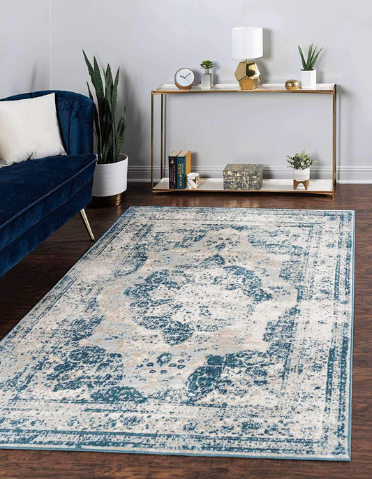 Rynx | Unique Loom Sofia Collection Area Traditional Vintage Rug, French Inspired Perfect for All Home Decor, 4' 0 x 6' 0 Rectangular, Blue/Light Blue