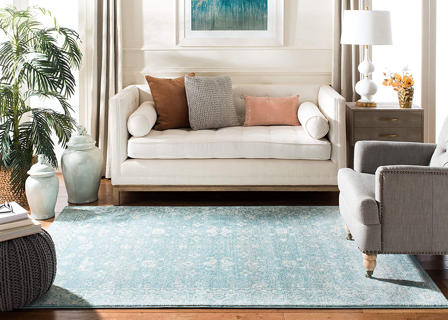 Rynx | Safavieh Evoke Collection Evk270k Shabby Chic Distressed Non-Shedding Stain Resistant Living Room Bedroom Accent Rug, 2'2" X 4', Coal / Ivory