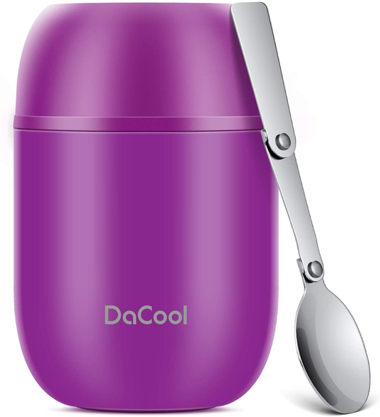 Rynx | Hot Food Jar Dacool Insulated Lunch Box 16 Oz Stainless Steel Holds Food Cold & Hot Bento Lunch Box For Kids Adults With Spoon Leakproof For School Office Picnic Travel Outdoor - Purple