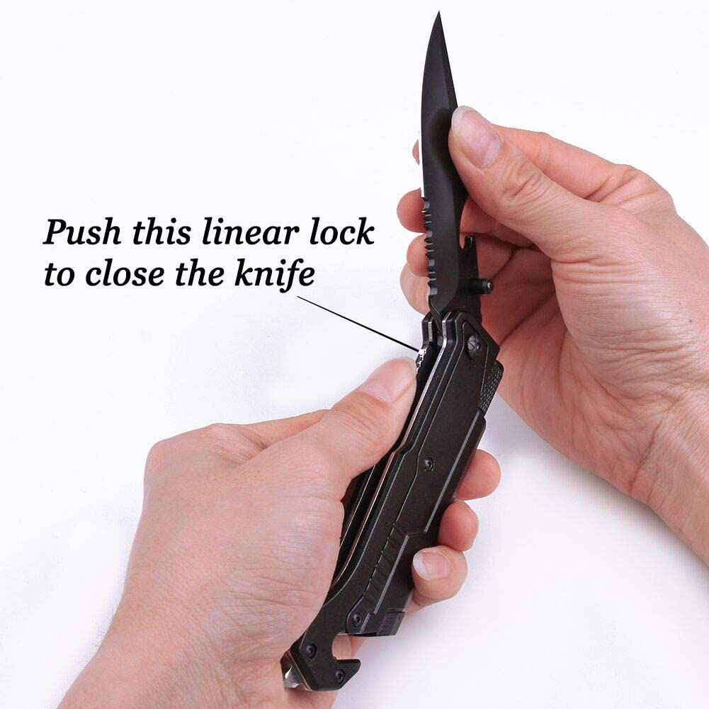 Rynx | Spouse birthday gift, pocket knife with 6 functions, LED light, fire starter, bottle opener, seat belt cutter, glass breaker, anniversary gift for men, boyfriend, Father's Day