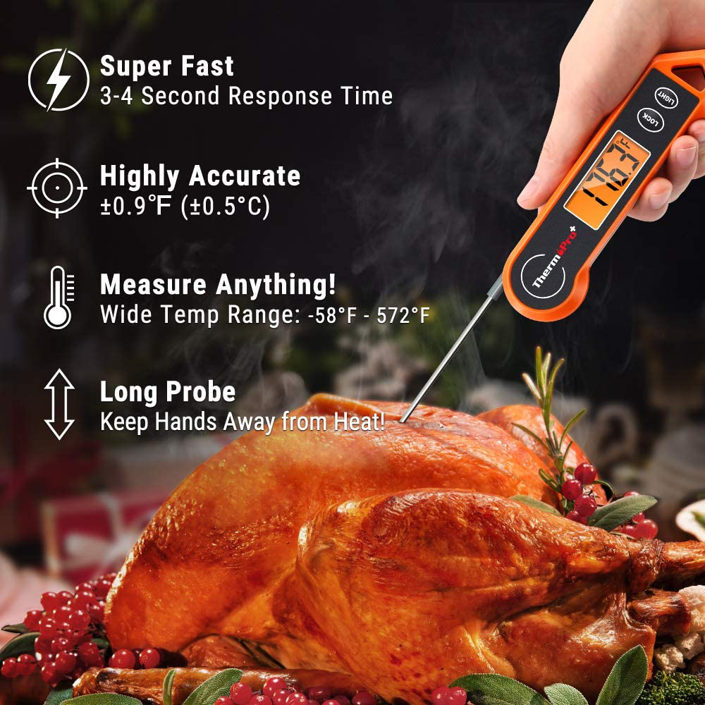 Rynx | ThermoPro TP19H Waterproof Digital Meat Thermometer for Grilling with Ambidextrous Backlit and Motion Sensing Kitchen Cooking Thermometer for BBQ Grill Smoker Oil Fried Candy Thermometer