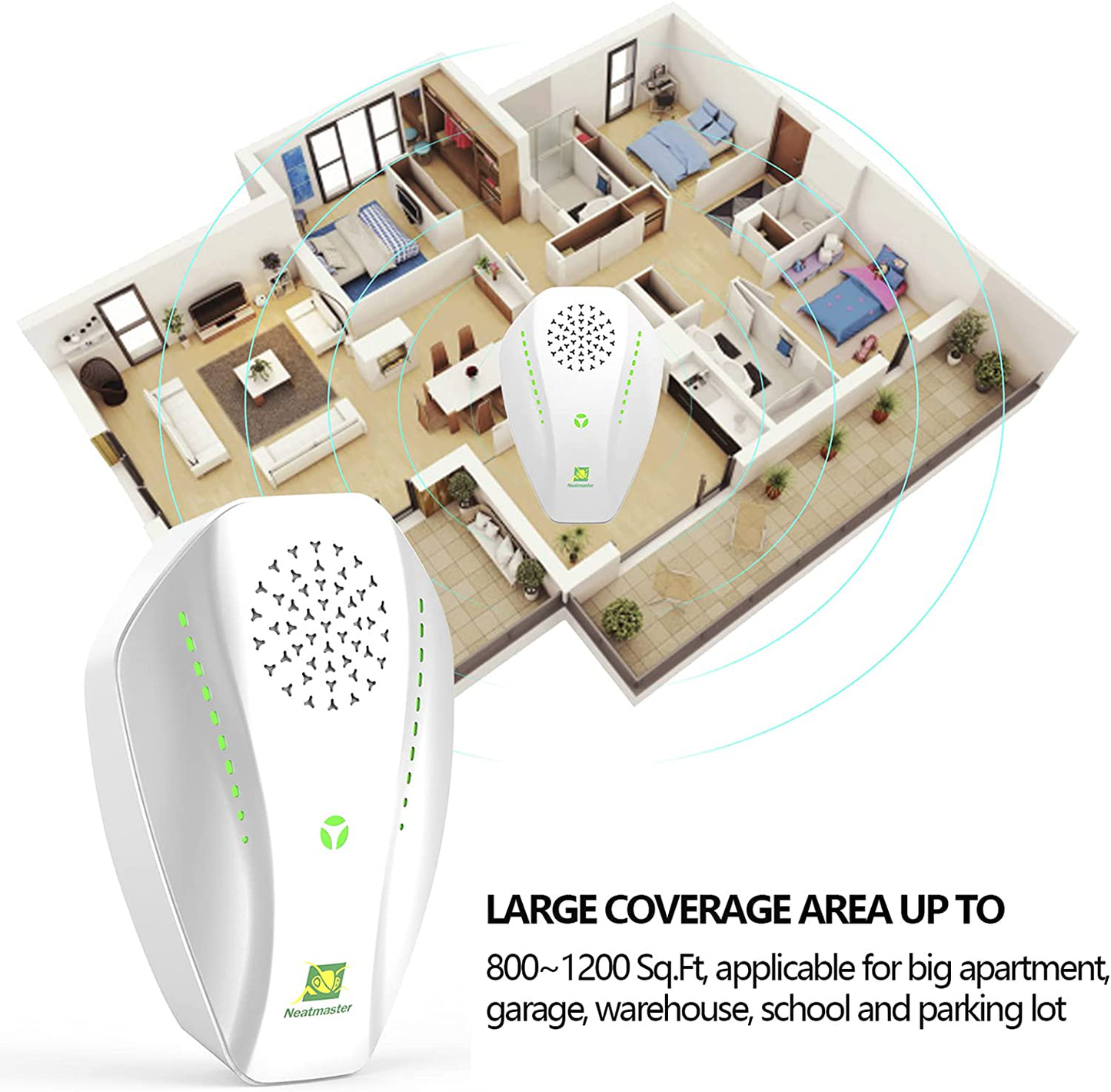 Rynx | Neatmaster Ultrasonic Pest Repeller Electronic Plug Indoor Pest Deterrent, Pest Control for Home, Office, Warehouse, Hotel