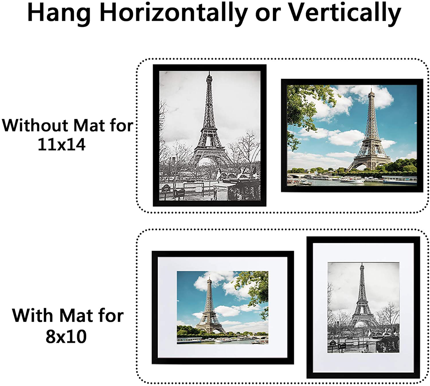 Rynx | Upsimples 9x12 Picture Frame Set For 5, Display Pictures 6x8 With Mat Or 9x12 Without Mat, Wall Gallery Photo Frames, White