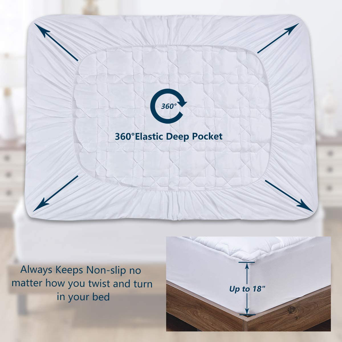 Rynx | CozyLux California King Mattress Protector Deep Pocket Non-Slip Cotton Mattress Toppers Breathable and Soft Quilted Fitted Mattress Cover Up to 18" Thick Pad Top 450GSM Bed Mattress Protector White