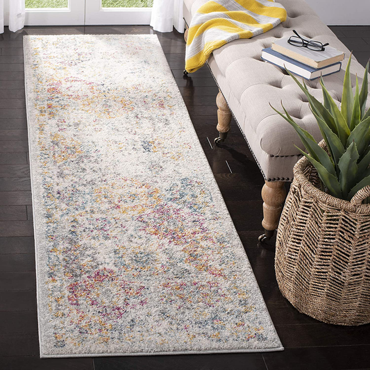 Rynx | Safavieh Madison Collection MAD611F Boho Chic Floral Medallion Trellis Distressed Non-Shedding Stain Resistant Living Room Bedroom Runner, 2'3" x 10', Gray / Gold