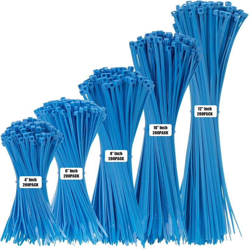 Rynx | 1000 PCS Self-Binding Heavy Duty Cable Zip Ties - 4+6+8+10+12 Inches