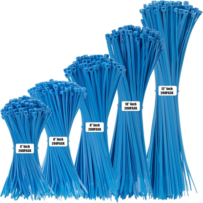 Rynx | 1000 PCS Self-Binding Heavy Duty Cable Zip Ties - 4+6+8+10+12 Inches
