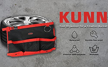 Rynx | KUNN Car Wash Bucket Tool Organizer for 5 Gallon Bucket with Towel Holder, Soap Pockets Cleaning Bucket Organizer Waterproof Mesh Pockets for Cleaning Supplies, Car Wash Supplies