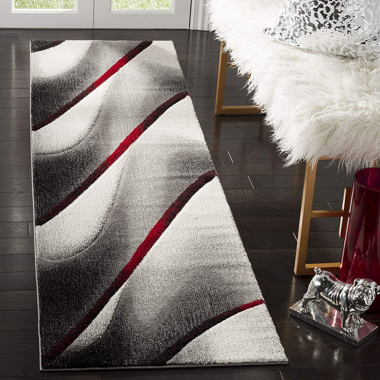 Rynx | Safavieh Hollywood Collection HLW712K Mid-Century Modern Non-Shedding Stain Resistant Living Room Bedroom Runner, 2'3" x 8', Gray / Red