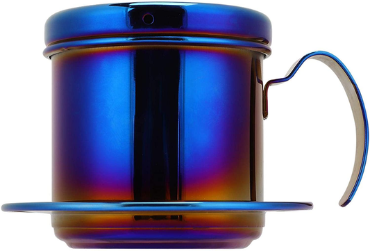 Rynx | Coffee Drip Filter Pot Stainless Steel Vietnamese Style Coffee Maker Pot Coffee Drip Brewer for Home Kitchen Office Outdoor (blue)