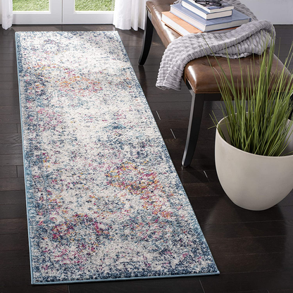 Rynx | Safavieh Madison Collection MAD611N Boho Chic Floral Medallion Trellis Distressed Non-Shedding Stain Resistant Living Room Bedroom Runner, 2'3" x 12', Marine / Teal