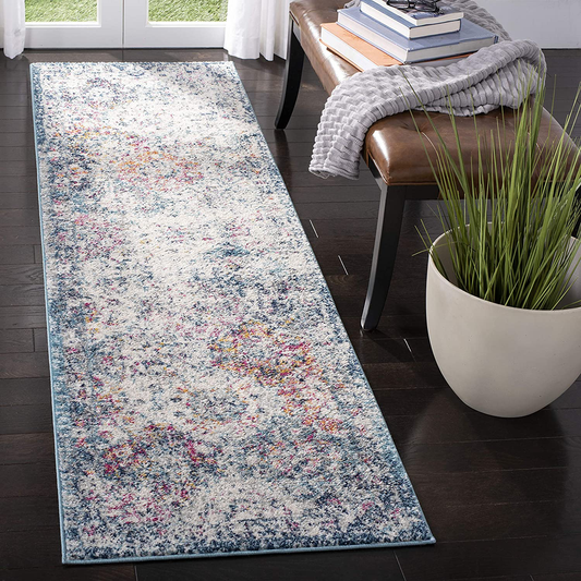 Rynx | Safavieh Madison Collection MAD611N Boho Chic Floral Medallion Trellis Distressed Non-Shedding Stain Resistant Living Room Bedroom Runner, 2'3" x 12', Marine / Teal