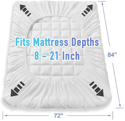 Rynx | MATBEBY Bedding Quilted Fitted King Mattress Pad Cooling Breathable Fluffy Soft Mattress Pad Stretching up to 21 Inches Deep, King Size, White, Mattress Toppers Mattress Protector