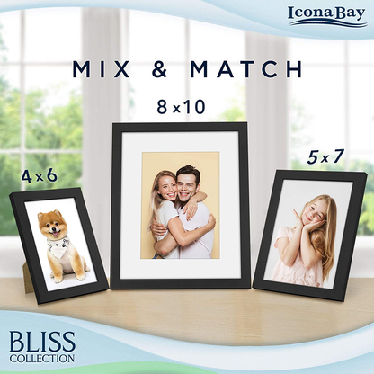 Rynx | Icona Bay 5x7 Picture Frames (Black, 12 Pack), Modern Style Wood Composite Frames Table or Wall Mounting, Bliss Collection