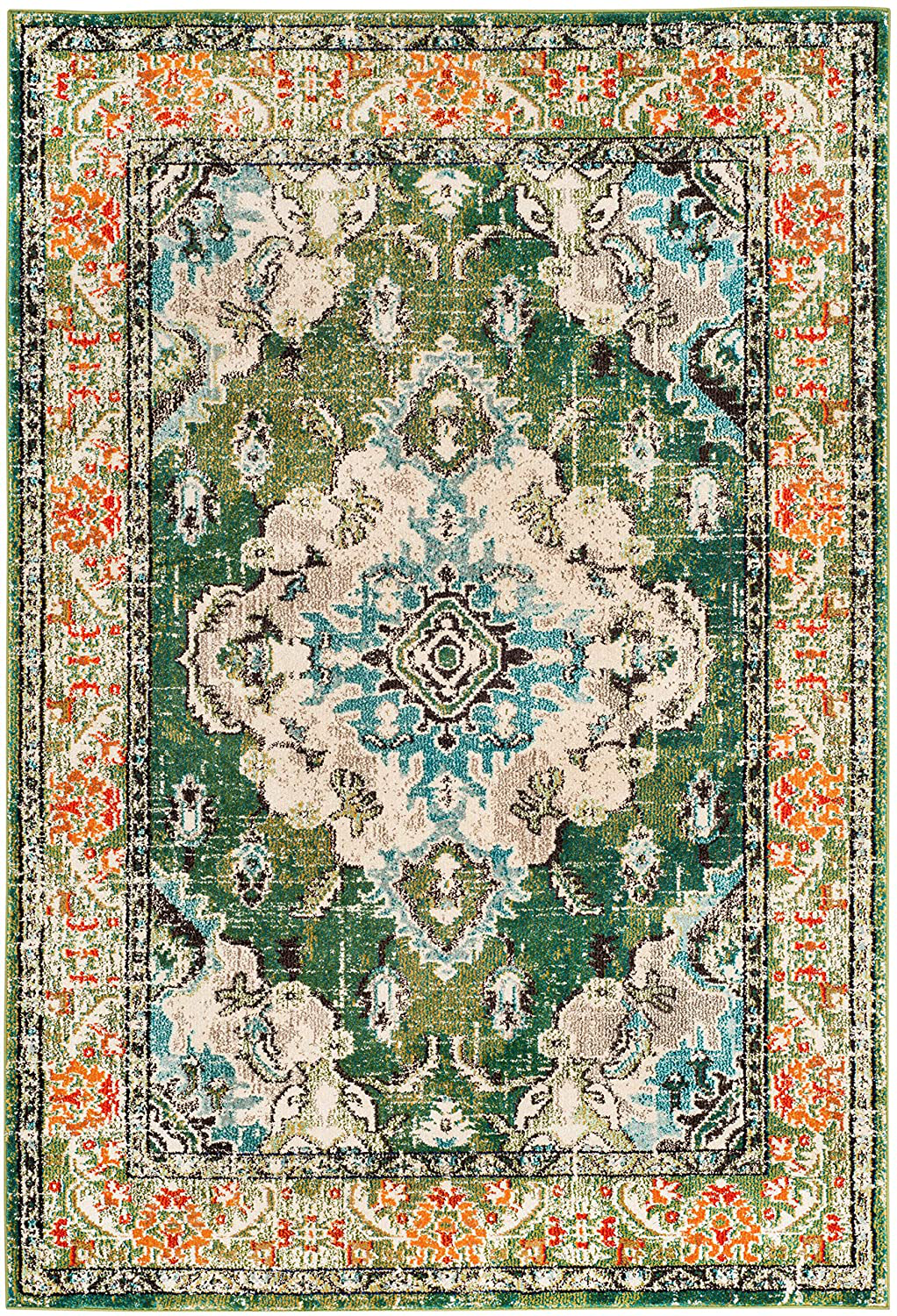 Rynx | Safavieh Monaco Collection Mnc243n Boho Chic Medallion Distressed Non-Shedding Stain Resistant Living Room Bedroom Area Rug, 3' X 3' Square, Navy Blue / Light Blue