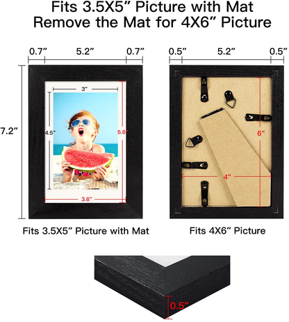 Rynx | 8x10 Picture Frame Worn Farmhouse Wood Pattern Set of 4 with Tempered Glass, Display Photos 5x7 with Mat or 8x10 without Mat, Horizontal and Vertical Formats for Wall and Table Mounting