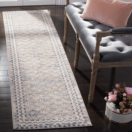 Rynx | Safavieh Brentwood Collection BNT899G Traditional Oriental Distressed Non-Shedding Stain Resistant Living Room Bedroom Runner, 2' x 6', Light Gray / Blue