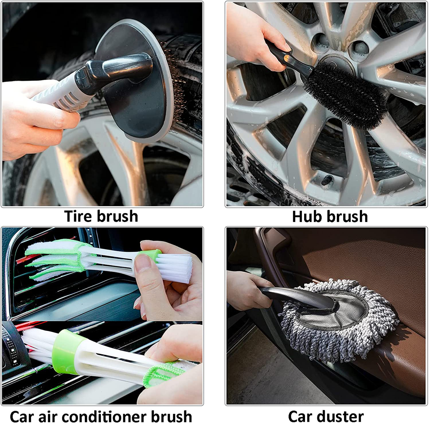 Rynx | Forcar 15pcs Car Cleaning Kit, Car Wash Brush With 43" Long Handle, Chenille Microfiber Glove, Extendable Long Pole Window Water Scraper For Interior And Exterior Car Detailing Kit